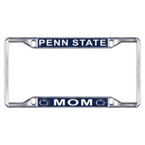 thin metal license plate frame with Penn State one top, Mom on bottom